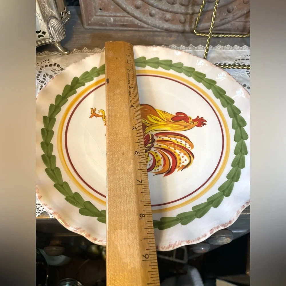 Williams Sonoma white Rooster salad plate ruffled edge French Country farmhouse